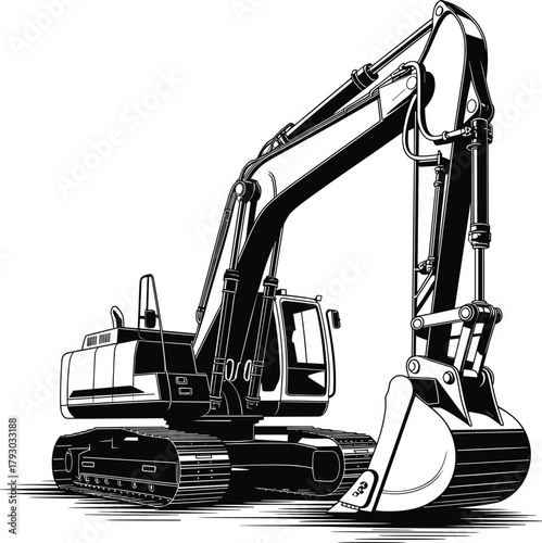 Hydraulic excavator, construction equipment, heavy machinery, tracked vehicle, digging arm, industrial site, earth mover, mechanical power, engineering tool, excavation