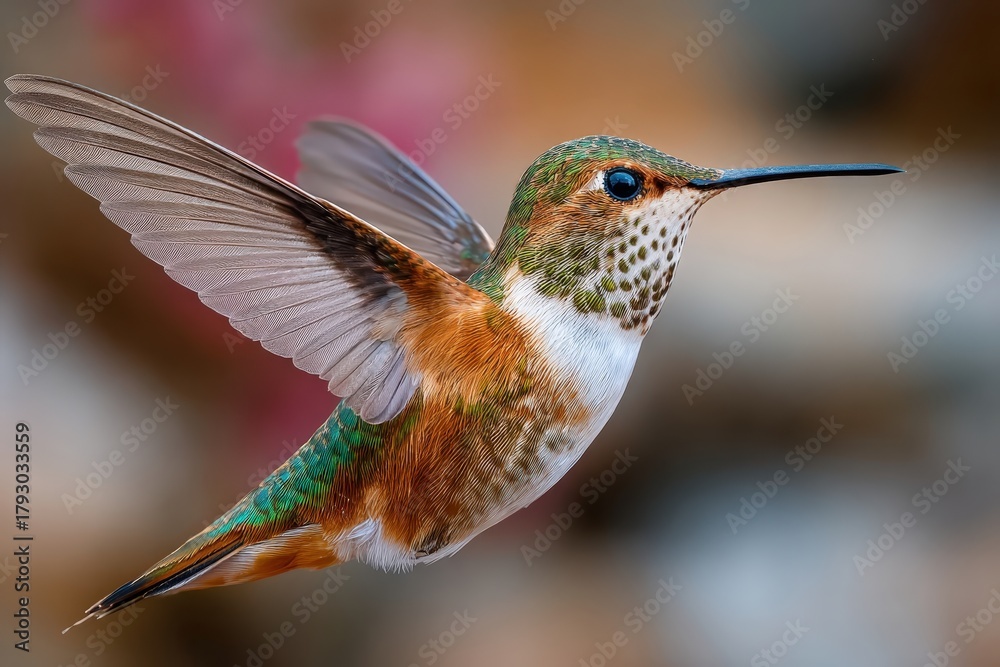 Obraz premium Hummingbird in mid-flight showcasing graceful wing beats