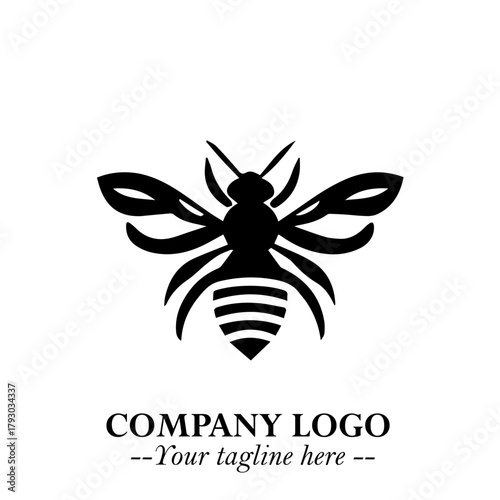 Bee Logo Symbol in Black on the White Background with Simple Modern Insect Design
