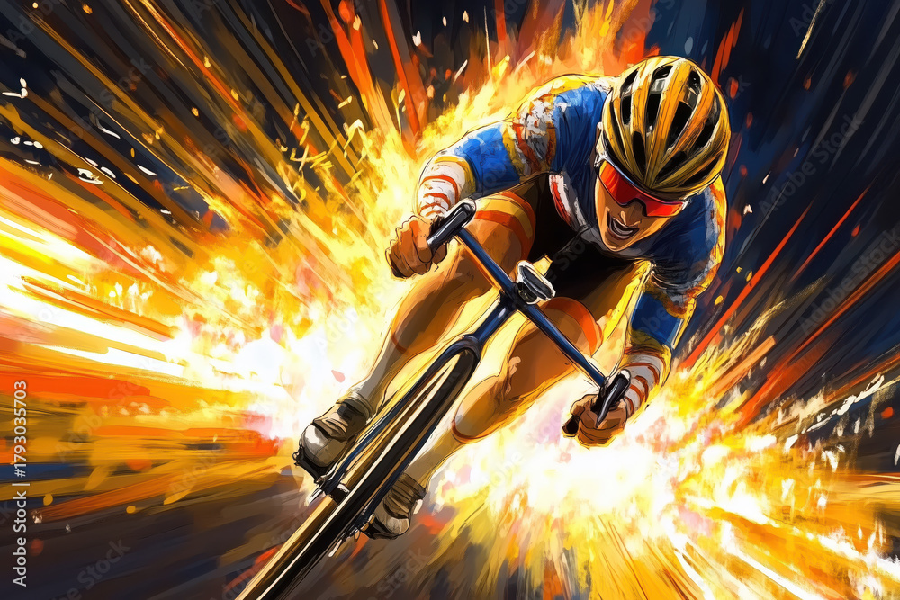 Fototapeta premium Track cyclist in a time trial, with a sleek bike and intense focus on the finish line