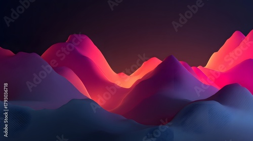 Illuminated abstract mountainous landscape with vivid contrasting colors stretches across the horizon
