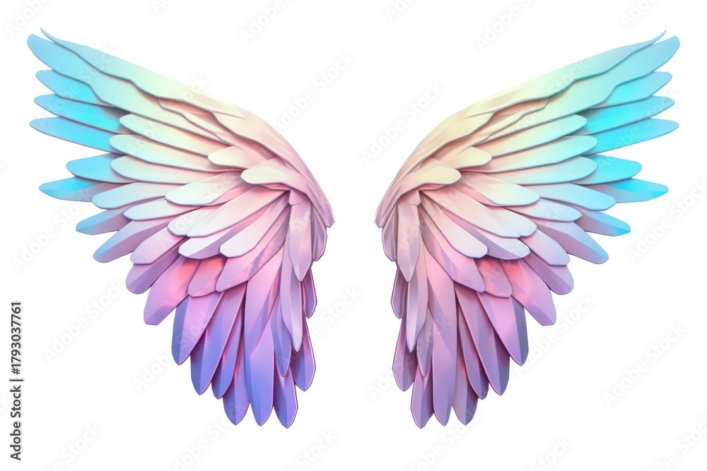 Obraz premium Angle wings iridescent white background lightweight creativity.