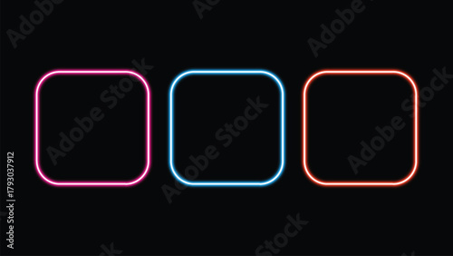 Neon monochrome square Border with copy space. Templates set