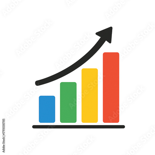 A business graph with an arrow on a white background