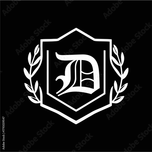 Minimalist Laurel Shield Emblem with Letter A-Z in Elegant Heraldic Design, Combining Royal Aesthetics, Classic Style, and Premium Brand Identity for Luxury and Exclusive Branding Use