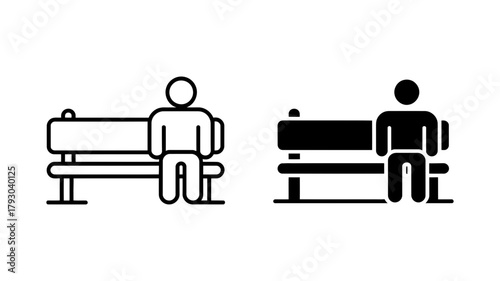 A person sitting on a bench in two styles, a simple line drawing and a solid black silhouette