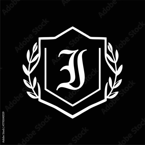 Minimalist Laurel Shield Emblem with Letter A-Z in Elegant Heraldic Design, Combining Royal Aesthetics, Classic Style, and Premium Brand Identity for Luxury and Exclusive Branding Use