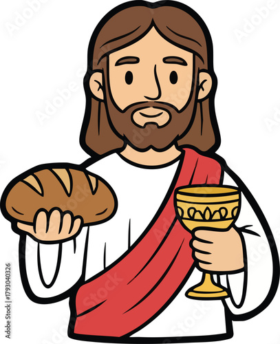 Illustration of Jesus Christ with Bread and Wine 