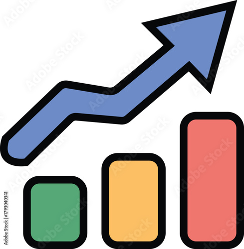 Bar chart with upward trending arrow