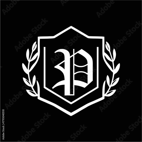 Minimalist Laurel Shield Emblem with Letter A-Z in Elegant Heraldic Design, Combining Royal Aesthetics, Classic Style, and Premium Brand Identity for Luxury and Exclusive Branding Use