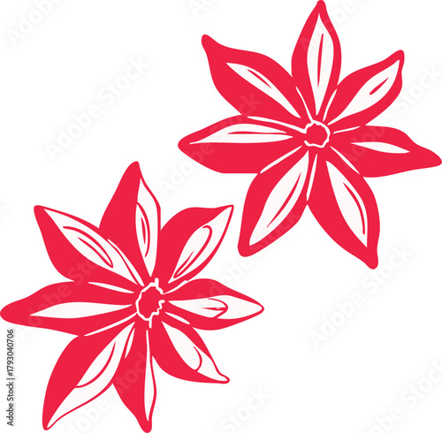 Minimalist star anise line art illustration — elegant winter spice element, simple Scandinavian holiday graphic, modern outline vector for seasonal and Christmas design projects.