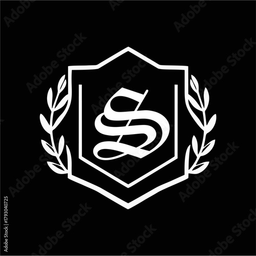 Minimalist Laurel Shield Emblem with Letter A-Z in Elegant Heraldic Design, Combining Royal Aesthetics, Classic Style, and Premium Brand Identity for Luxury and Exclusive Branding Use
