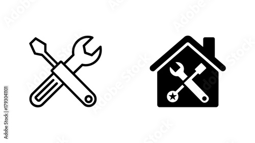 Home repair service icon crossed screwdriver and wrench symbol renovation and construction concept