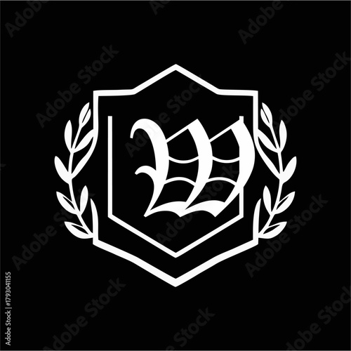 Minimalist Laurel Shield Emblem with Letter A-Z in Elegant Heraldic Design, Combining Royal Aesthetics, Classic Style, and Premium Brand Identity for Luxury and Exclusive Branding Use