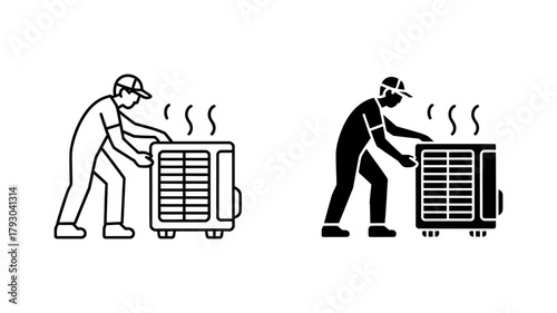 Repairman fixing air conditioner, showcasing hvac maintenance, repair service, and air conditioning system expertise