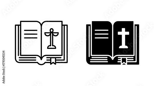 Open book with scales of justice and cross symbol of law and religion, christianity and justice concept