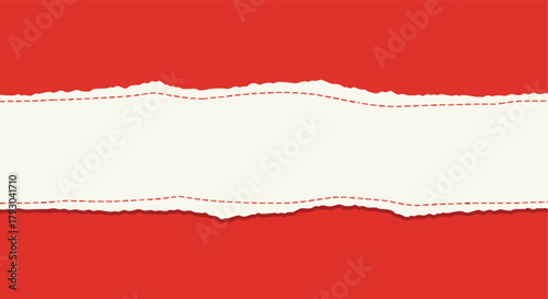 Vibrant red background with a cream central tear effect and subtle dotted line texture ideal for creative design projects