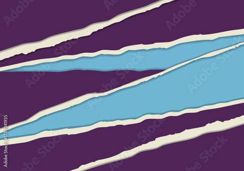 Dynamic abstract background featuring torn purple paper revealing a vibrant light blue layer beneath with striking diagonal rips and textured edges