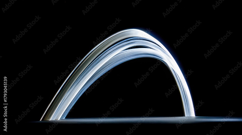 Fototapeta premium Light painting creates an abstract luminous arc against a dark background.