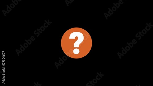 Orange Circle with White Question Mark on Black Background for Inquiry and Mystery Animation Icon