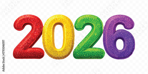 abstract 3d colorful three dimensional 2026 typography Isolated on a transparent background