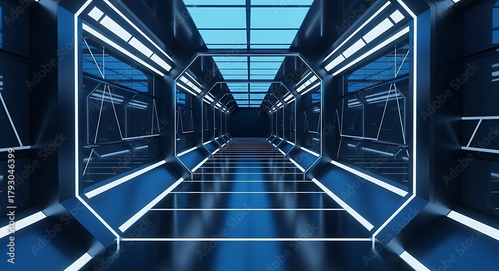 Obraz premium Futuristic Corridor - A Glimpse into Advanced Technology and Design.