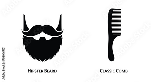Stylized illustration of a beard and comb for grooming and barbering