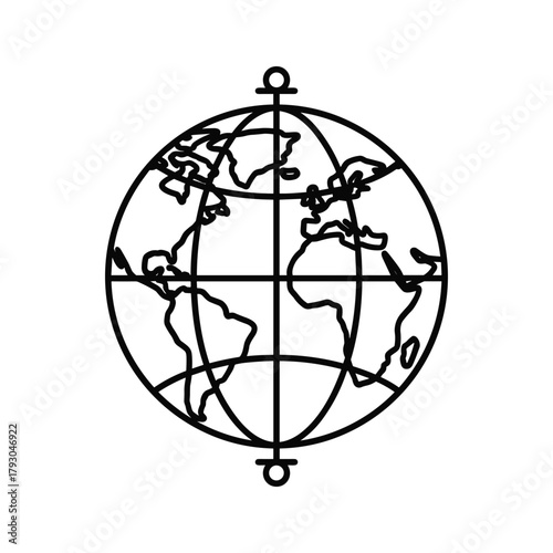Outline of the earth globe with continents and meridians