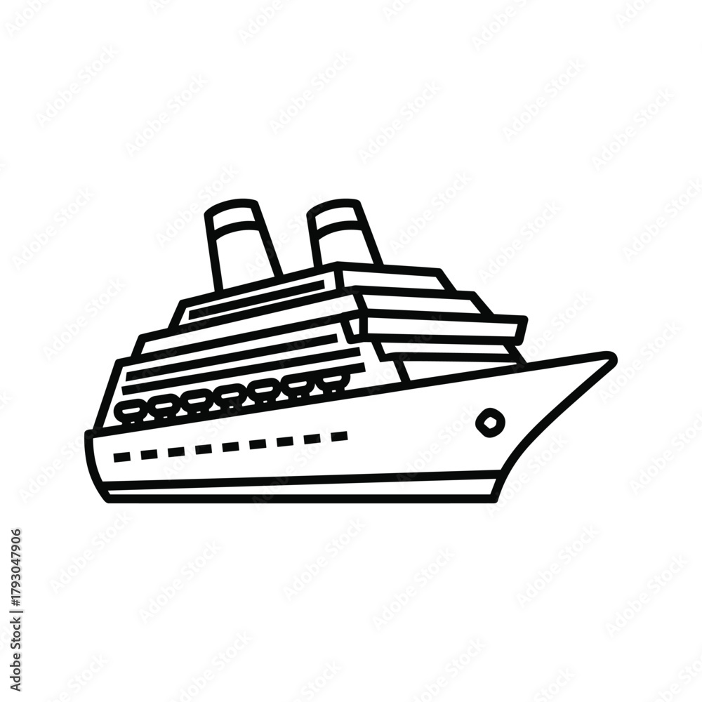 Obraz premium Outline illustration of a large cruise ship with two smokestacks