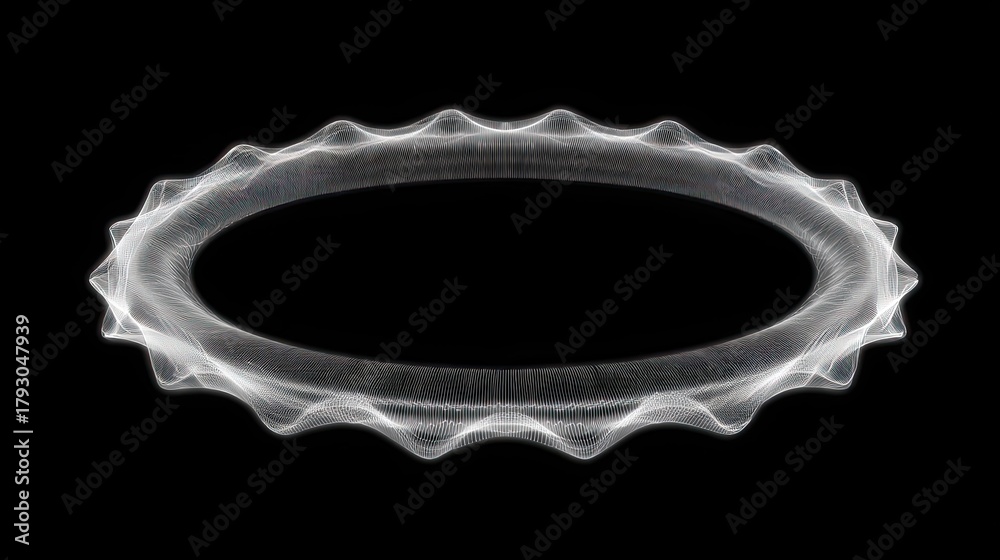 Fototapeta premium Glowing ring with jagged edges pulses with light on black.