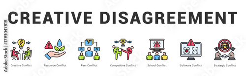Creative Disagreement Modern and clean web banner illustration featuring thematic icons for visual communication