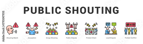 Public Shouting Modern and clean web banner illustration featuring thematic icons for visual communication