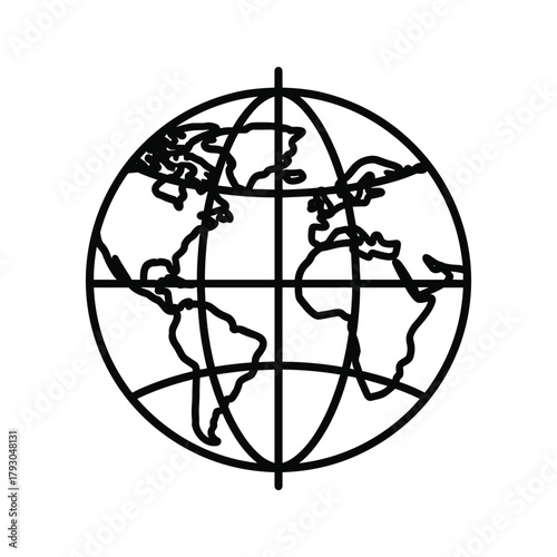 Stylized outline of planet earth with latitude and longitude lines
