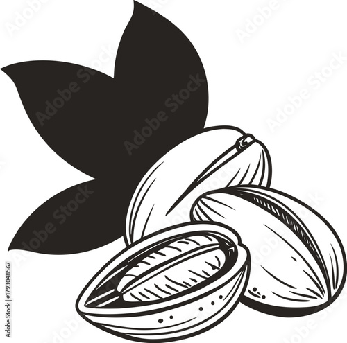 Minimal Black & White Pistachios Illustration