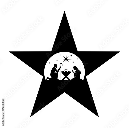 Nativity Scene Svg, Nativity Design, Nativity In Star Vector, Jesus Birth Cut File, Christmas Svg, Religious Cricut, Manger Scene Clipart, Christian Design.
