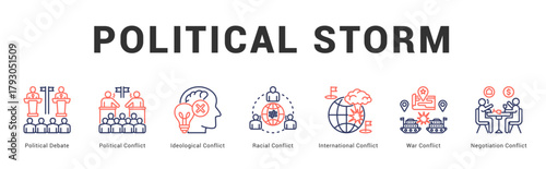 Political Storm Modern and clean web banner illustration featuring thematic icons for visual communication