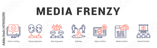 Media Frenzy Modern and clean web banner illustration featuring thematic icons for visual communication