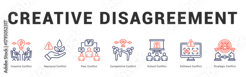 Creative Disagreement Modern and clean web banner illustration featuring thematic icons for visual communication