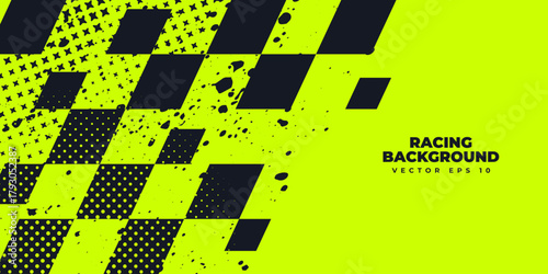 Racing background, sports race banner with dynamic grunge checkered shape ideal for sport themed events, racing posters, promotional flyers, cover, presentation backdrop and social media