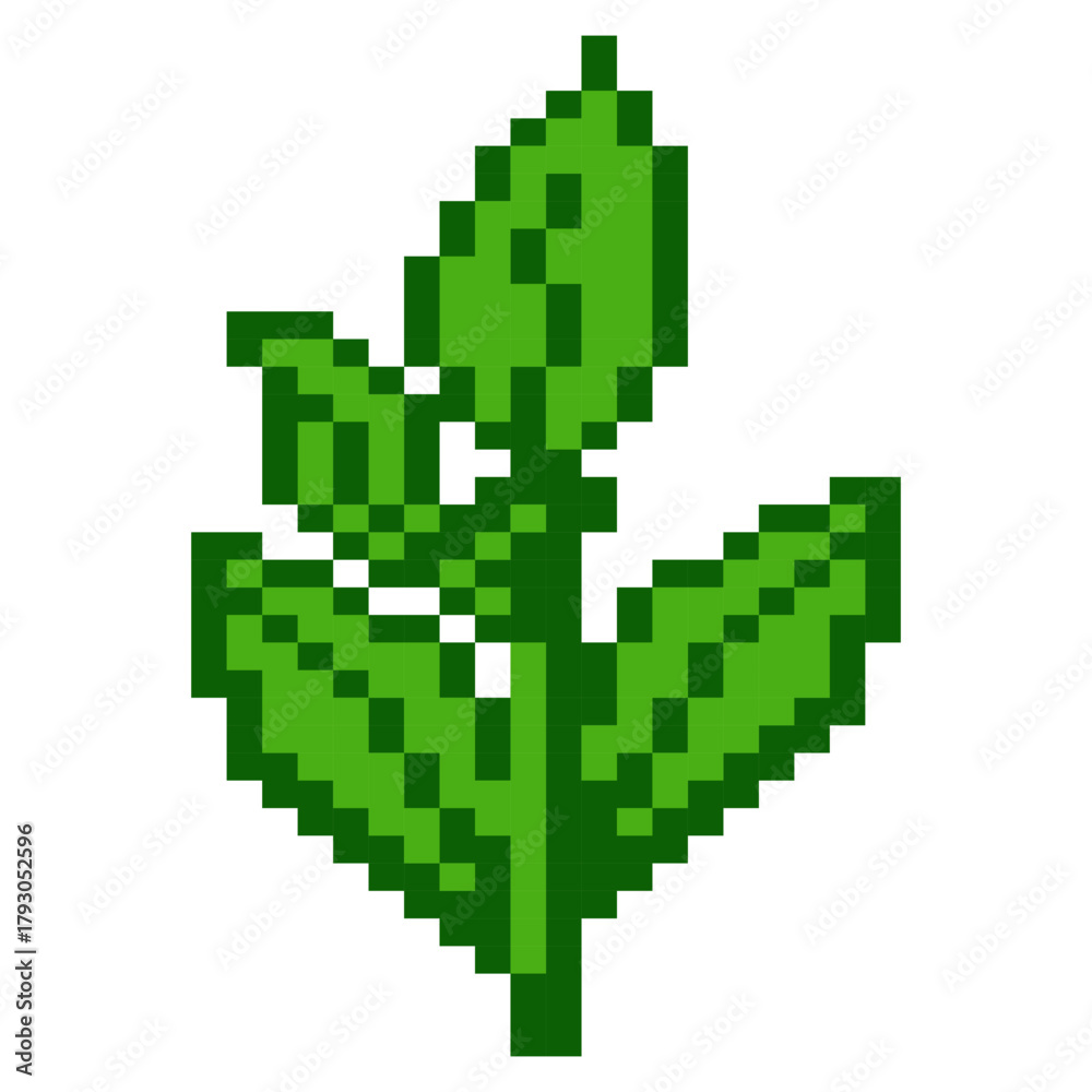 Obraz premium Pixel art green leaf with simple shape