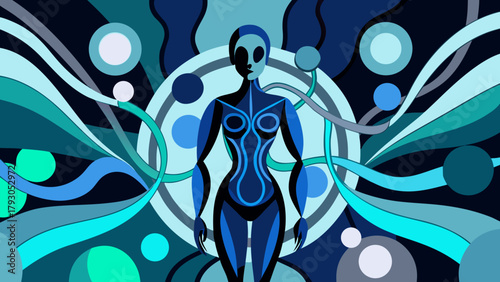 Fluid-tech vector sculpture with organic shapes and gradients