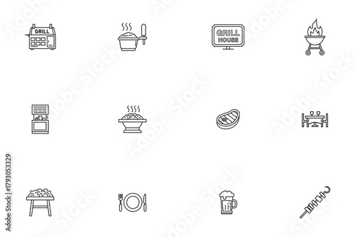 Barbecue and Grill Line Icons Set