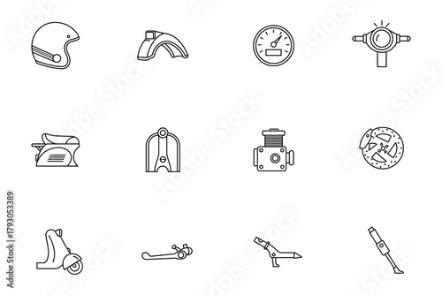 Retro Scooter Parts and Accessories Line Icons Set