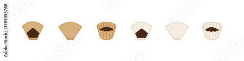 Coffee filter icon set. Paper filter vector set. Coffee filter collection for drip brewing, espresso and reusable coffee setups.