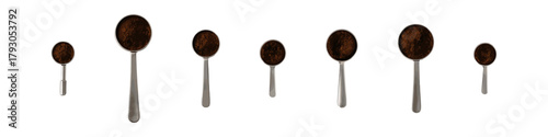 Coffee scoop icon set. Coffee spoon vector set. Coffee scoop collection with different sizes for ground coffee and brewing tools.