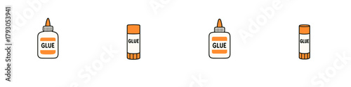Glue icon set. School glue vector set. Collection of glue bottles and sticks for crafting, art, and school supplies design.