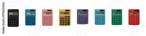 Calculator icon set. Colorful calculator vector set. Collection of electronic calculators for school, office and math design.