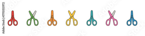 Scissors icon set. Safety scissors vector set. Collection of colorful children’s scissors for school, crafting and cutting design.