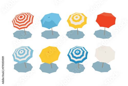 Beach umbrella icon set. Summer umbrella vector set. Colorful sunshade collection for seaside use.