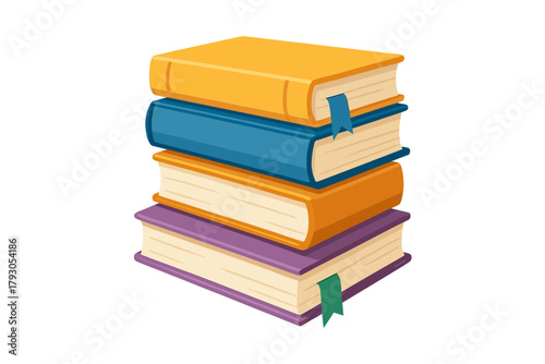 Stack of books icon. Reading books vector with colorful covers and bookmarks for study or library.